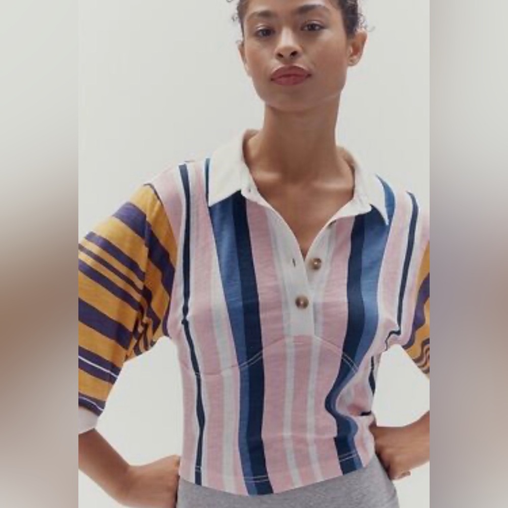 Anthropologie Pilcro Women’s Rugby Polo Wide 3/4 Sleeves Top Size XL - Picture 2 of 10